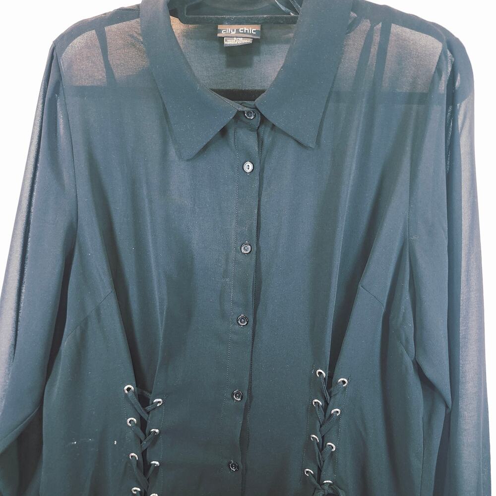 City Chic Women's Black Sz 18 Corsett Chiffon Dress Goth Puck Figure Flattering - Picture 2 of 4